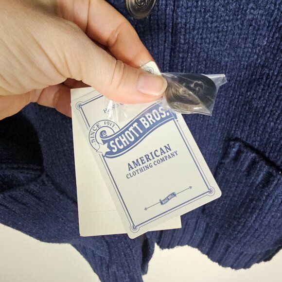 Schott Bros NYC Shawl Collar Cardigan Sweater L Elbow Patches Fisherman Academia - Picture 12 of 12